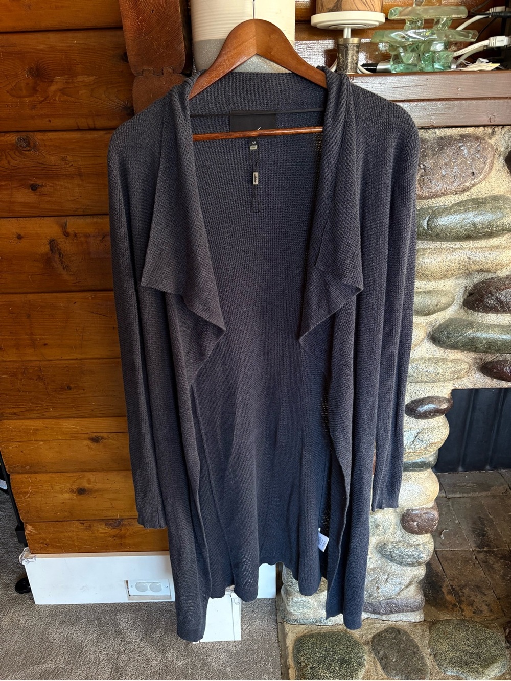 LINE The Label Linen Rayon Longline Waterfall Duster Cardigan S Blue Grey